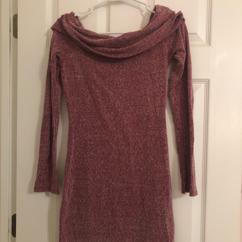 Pink/Mauve Off the Shoulder Sweater Dress